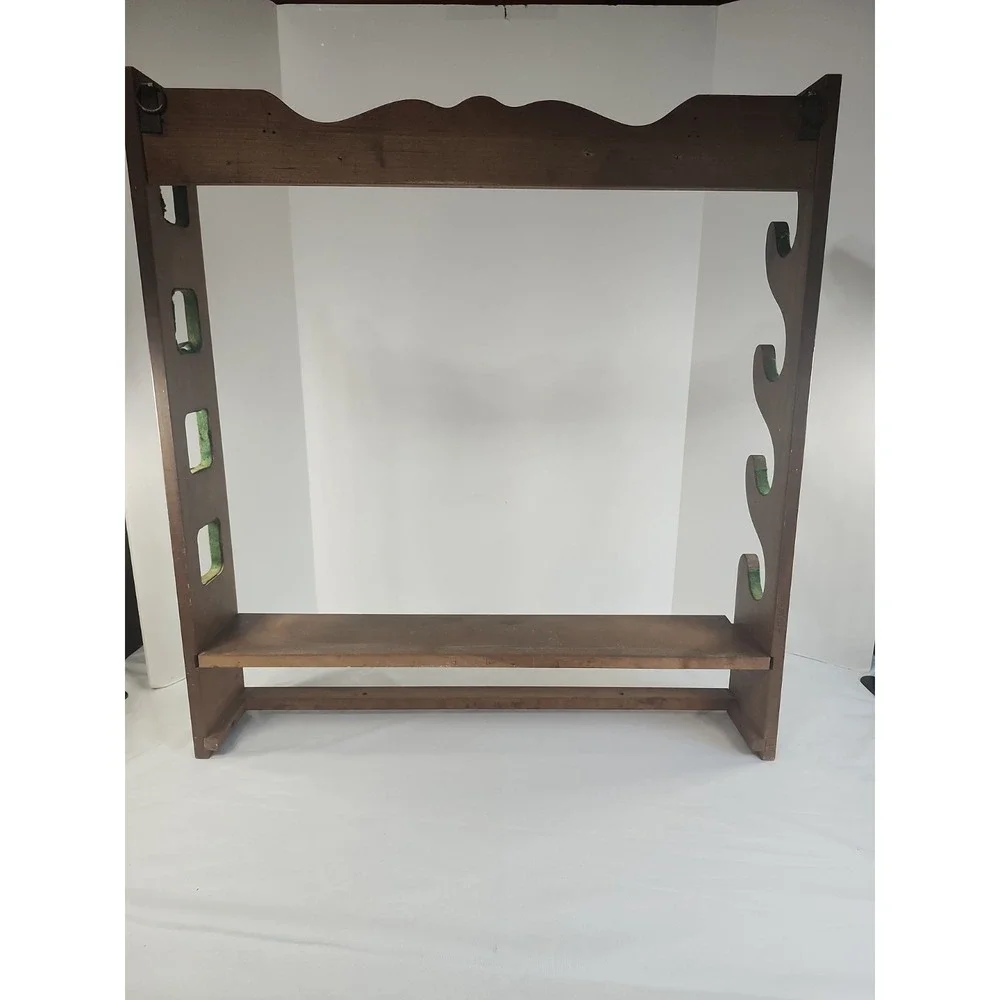 Vintage Wooden Gun Rack Holds 4 Guns 1 Shelf Hangers On Back